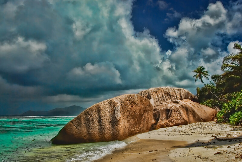 Large Boulder on Beach — Blue