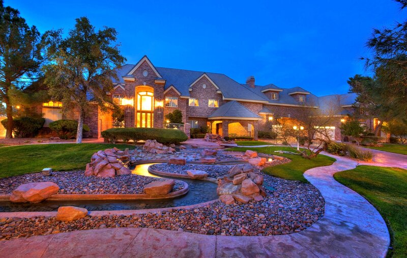 Large Brick House at Dusk