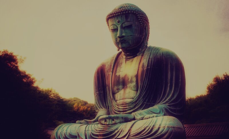 Large Bronze Buddha Statue — Green