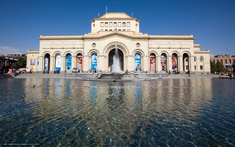 Large Building with Fountain — Blue