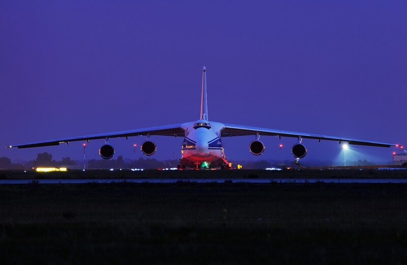 Large Cargo Airplane — Blue, Dramatic, Night