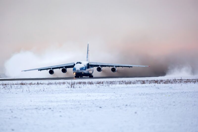 Large Cargo Airplane — White, Dramatic, Winter