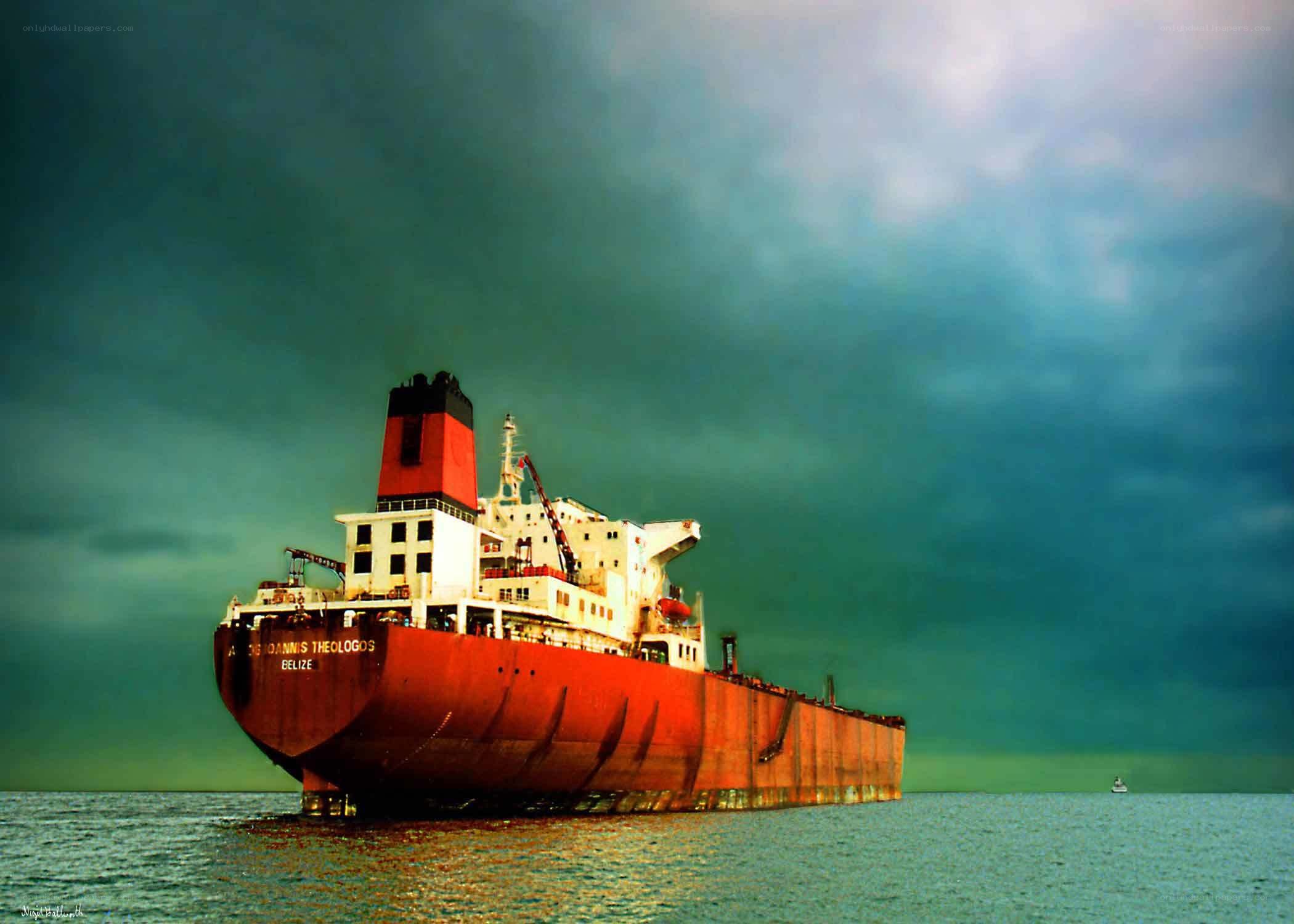 Large cargo ship at sea