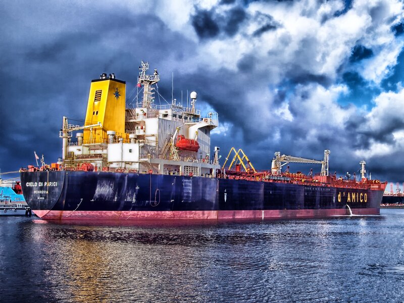 Large Cargo Ship — Blue, Dramatic