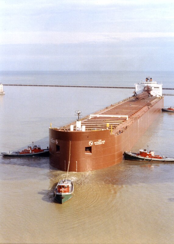 Large cargo ship in harbor
