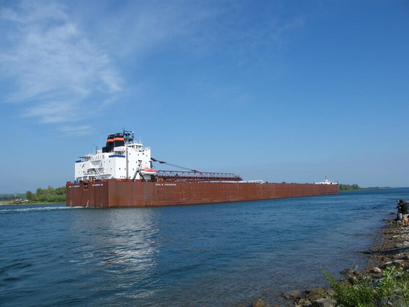 Large cargo ship on a river