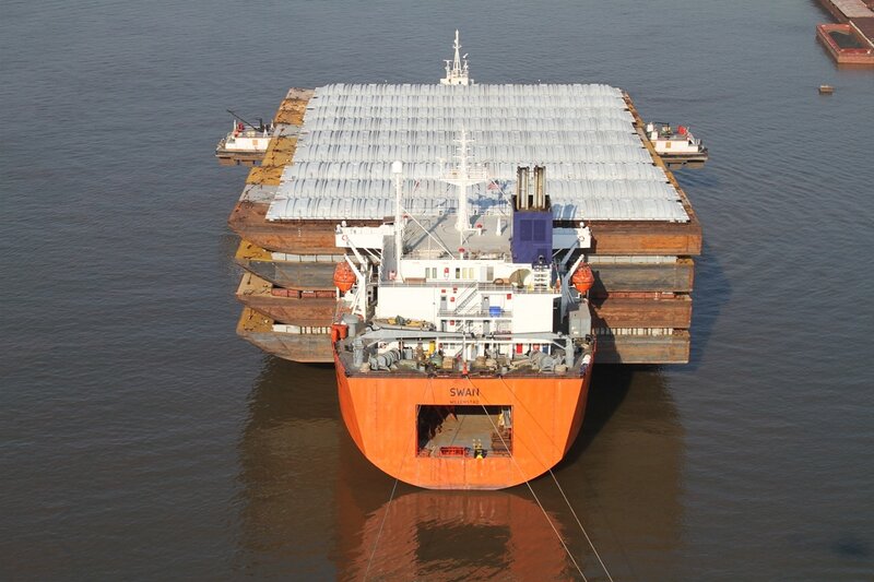 Large cargo ship transporting modules