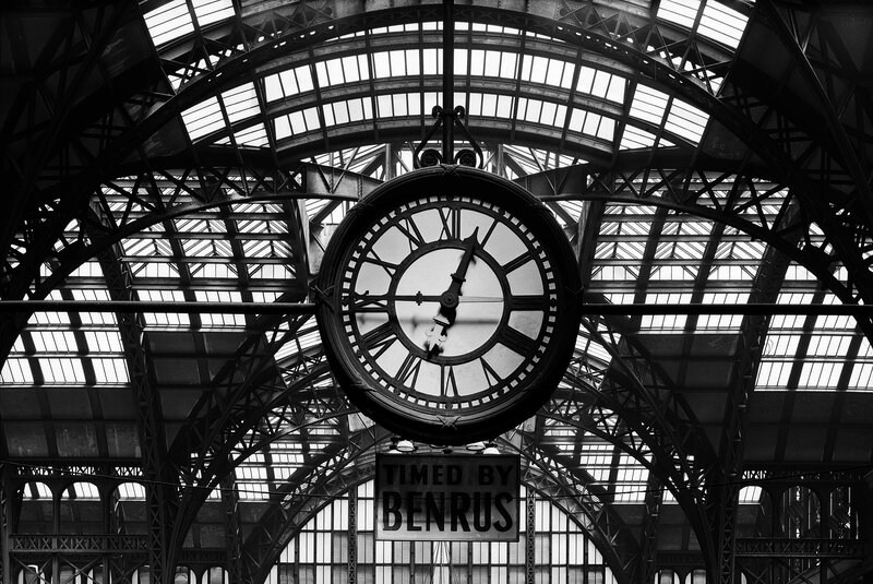 Large Clock in Train Station — Black