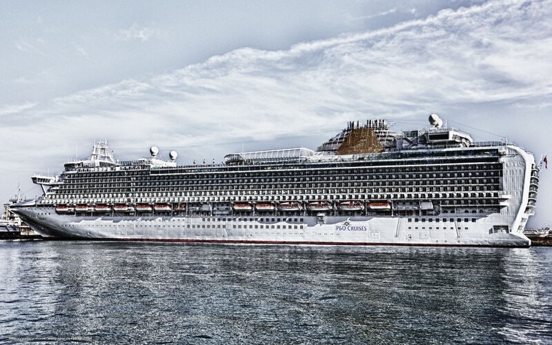 Large cruise ship in port