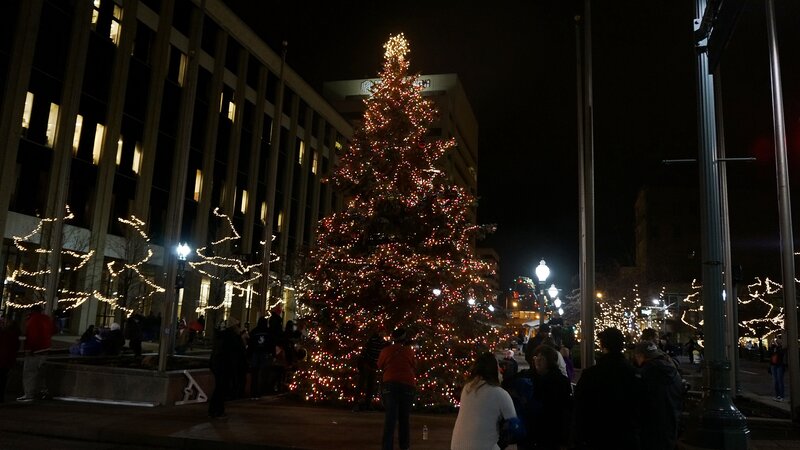 Large Decorated Christmas Tree — Red