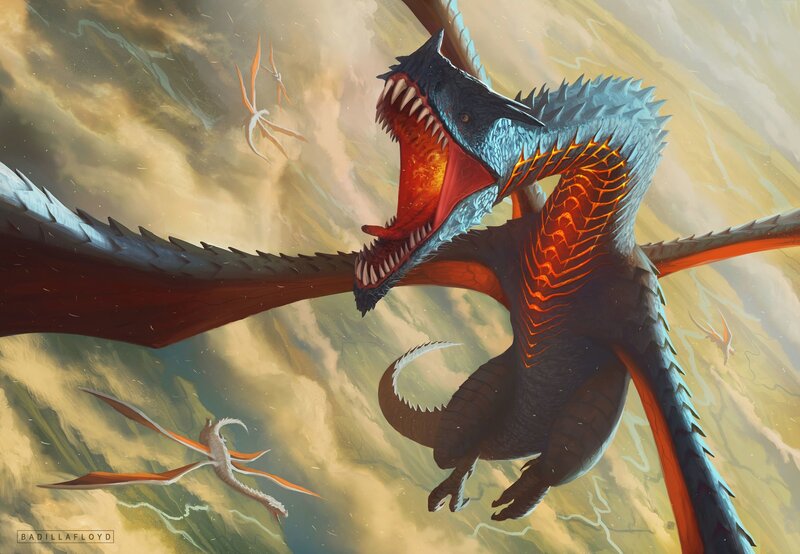 Large Dragon in Flight — Blue