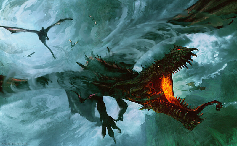 Large Dragon in Flight — Green