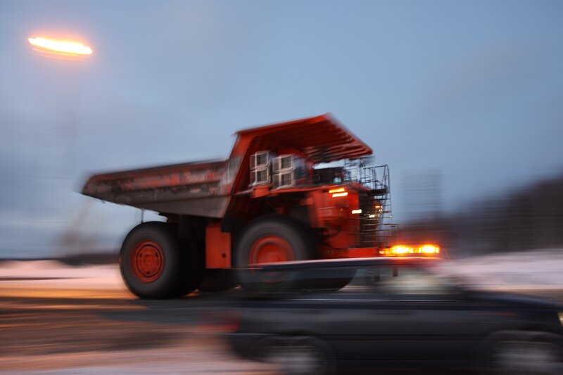 Large dump truck in motion