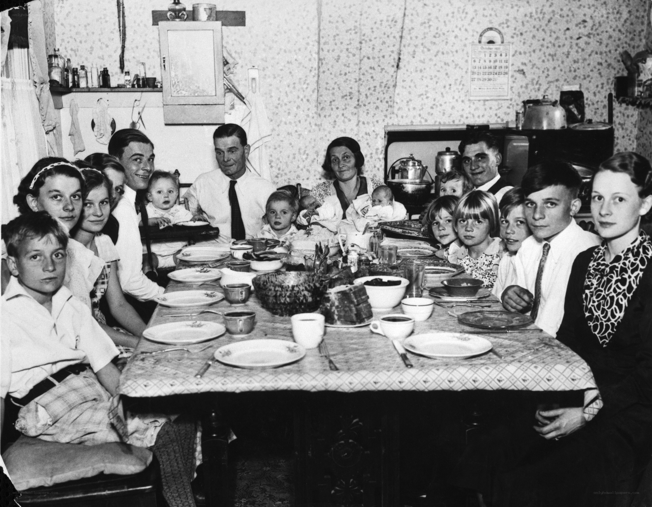 Large family at dinner table