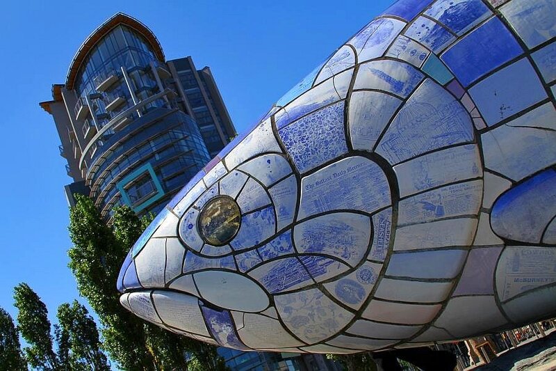 Large fish sculpture in city