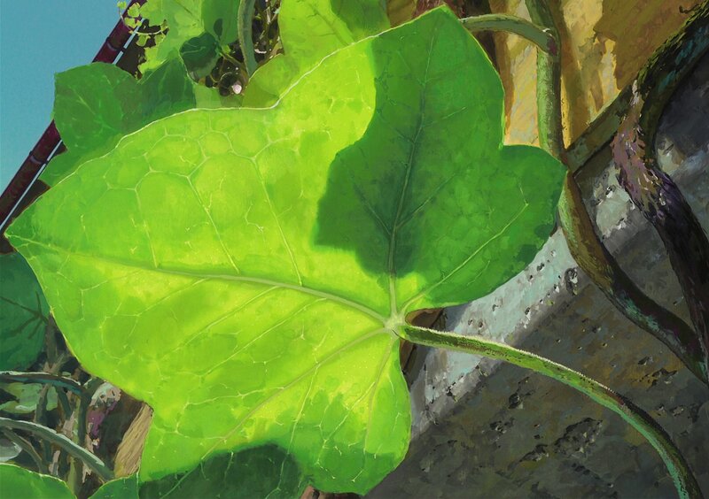 Large Green Leaf — Serene, Afternoon, Anime