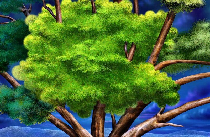 Large Green Tree — Serene, Night