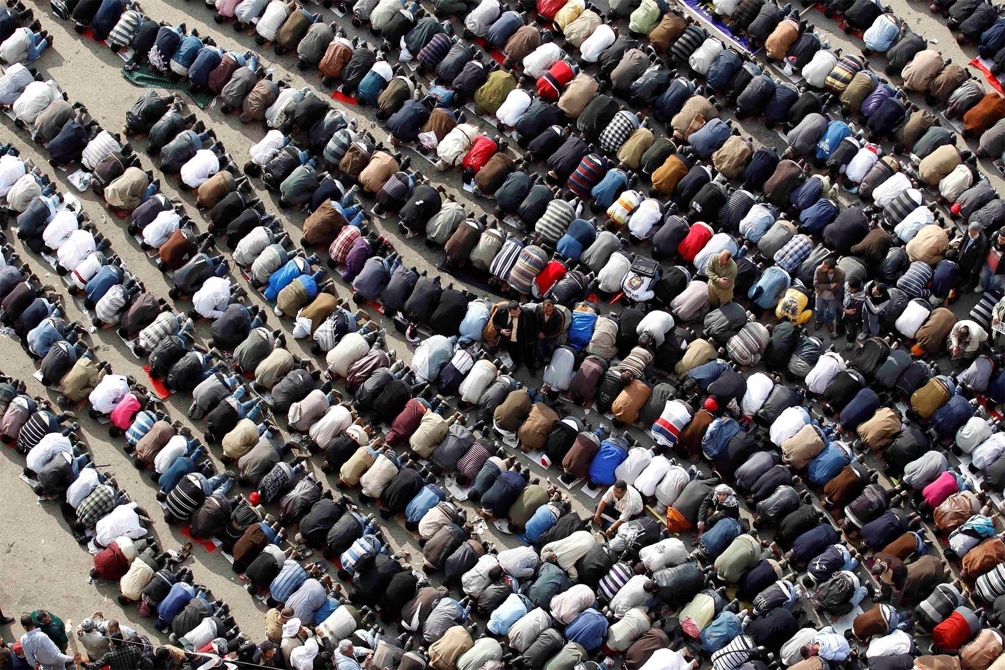 Large group praying outdoors