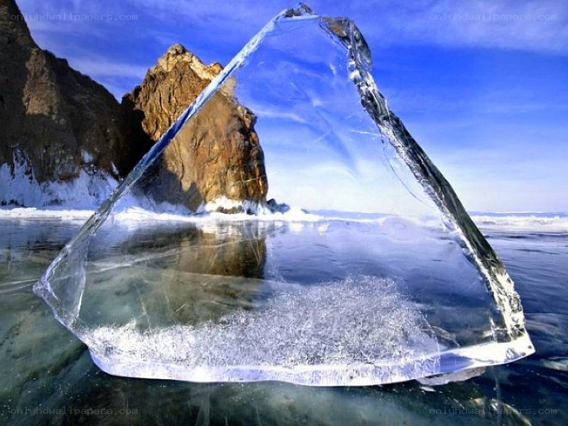 Large ice chunk on frozen lake