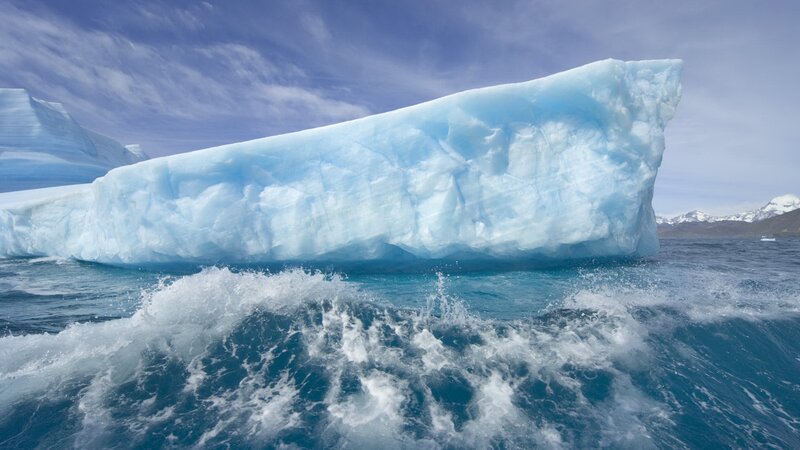 Large Iceberg in Ocean — Blue, Dramatic, Photograph, Waves