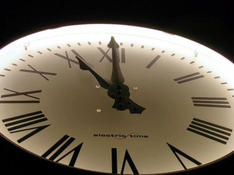 large illuminated clock face