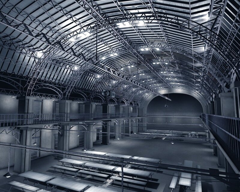 large industrial hall interior