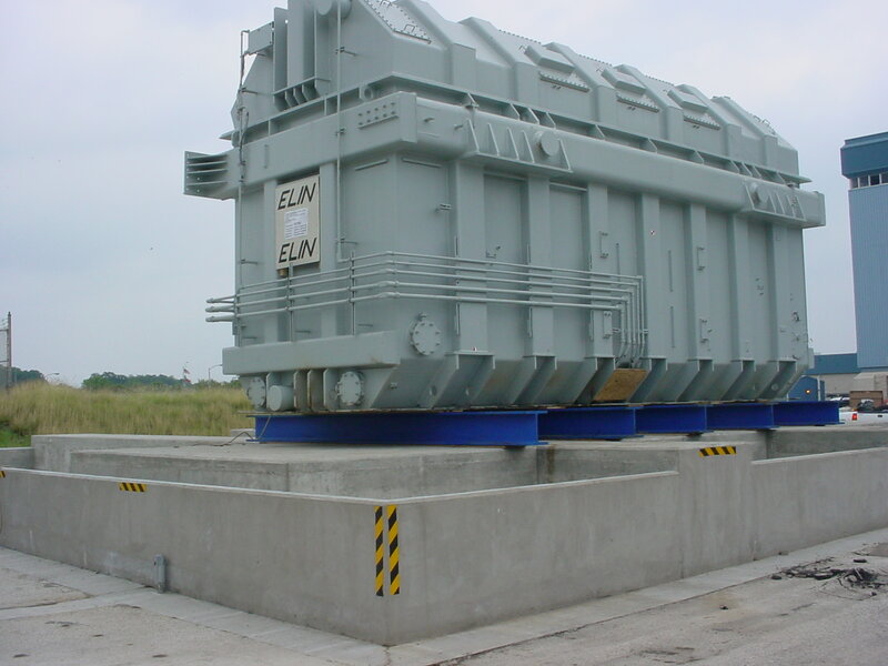 Large industrial transformer on concrete pad