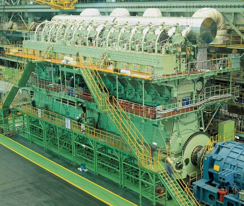Large industrial turbine in factory