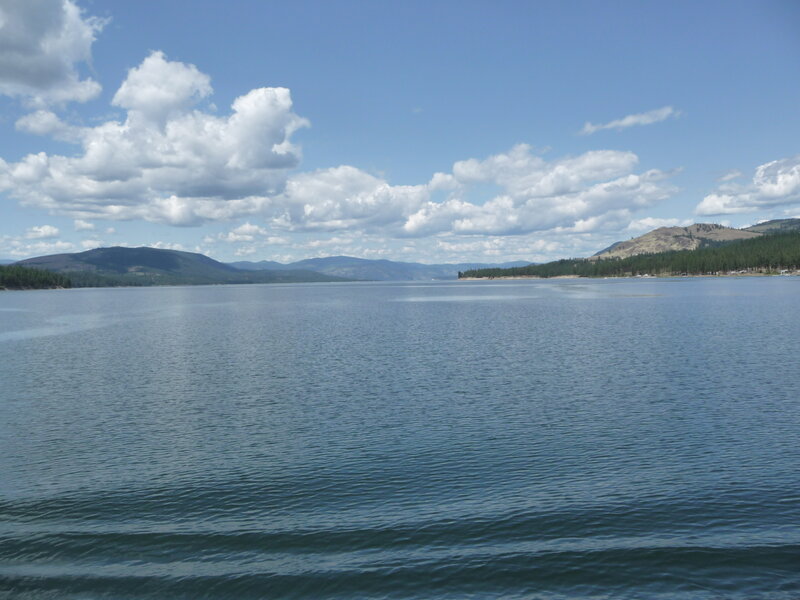 Large Lake with Mountains — Blue