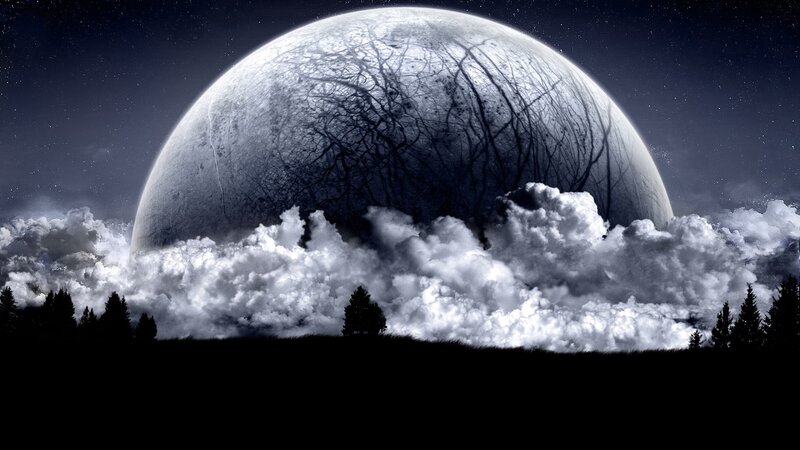 Large Moon Above Clouds — Black