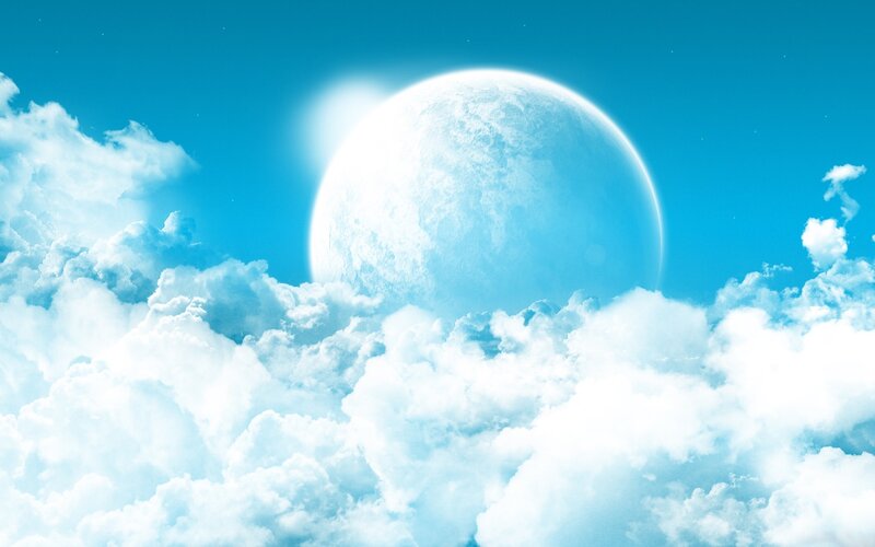 Large Moon Above Clouds — Blue, Serene, Night