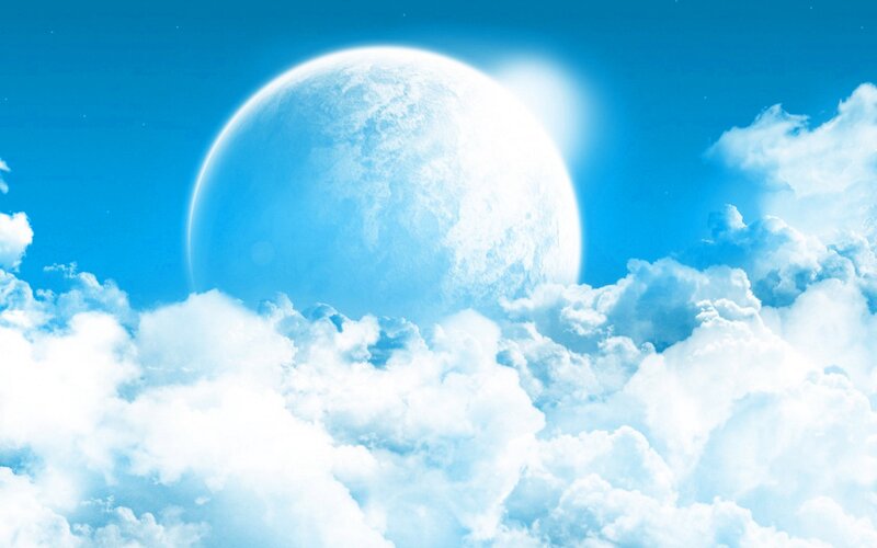 Large Moon Above Clouds — Blue, Serene