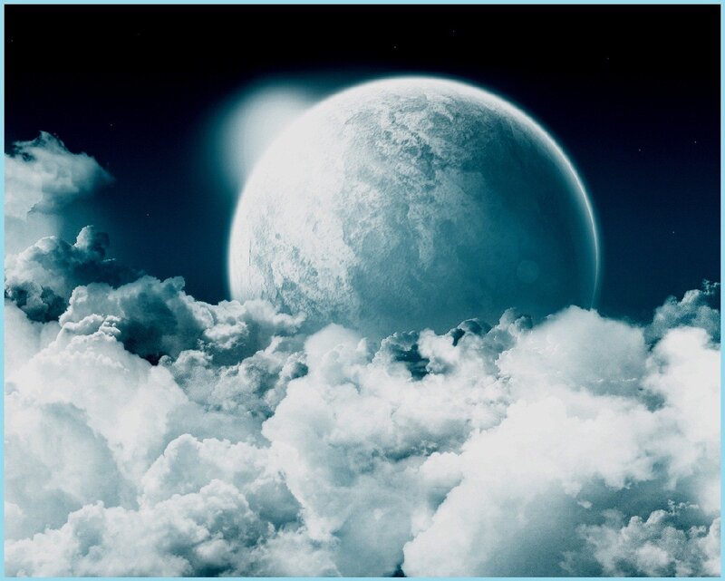 Large Moon Above Clouds — Blue