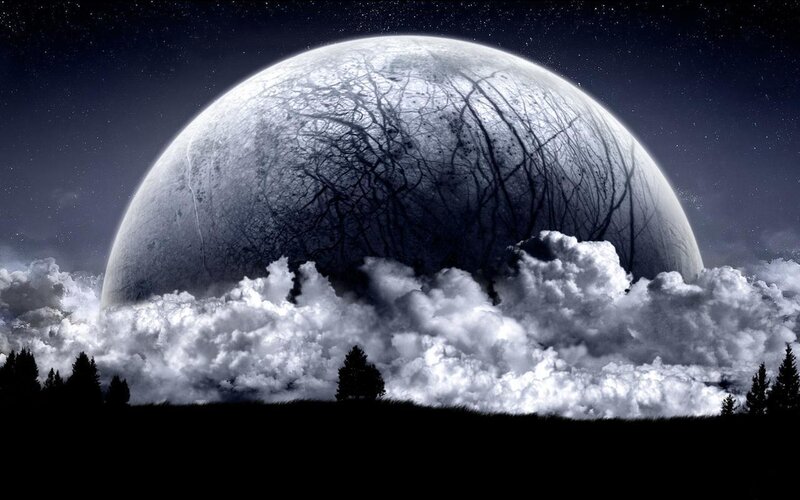 Large Moon Above Clouds