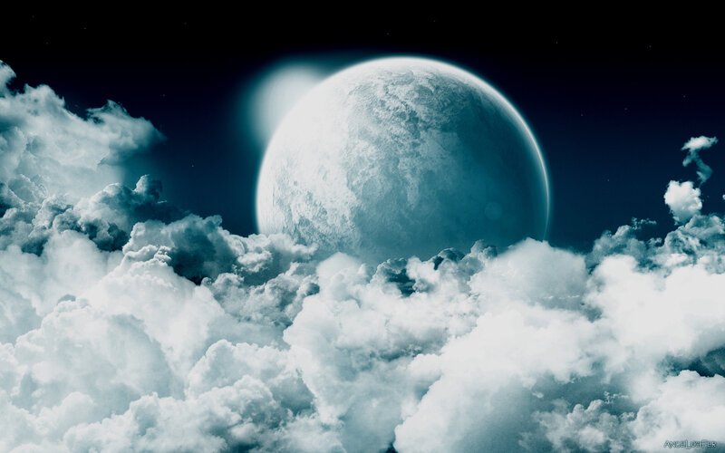 Large Moon Behind Clouds — Blue, Dramatic