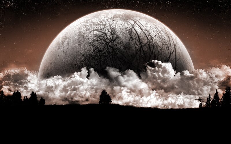 Large Moon over Clouds — Brown
