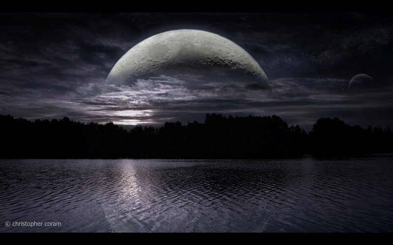 Large Moon over Lake