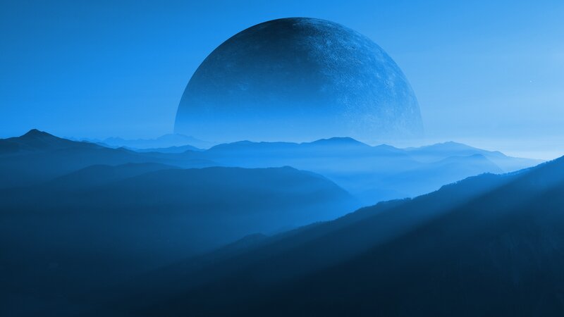 Large Moon over Mountains — Blue