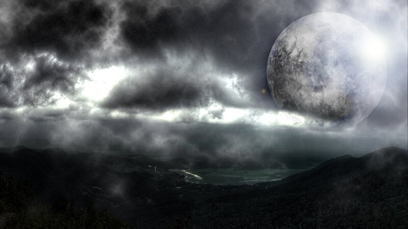 Large Moon over Mountains