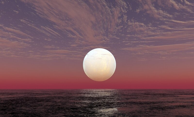 Large Moon over Ocean — Red