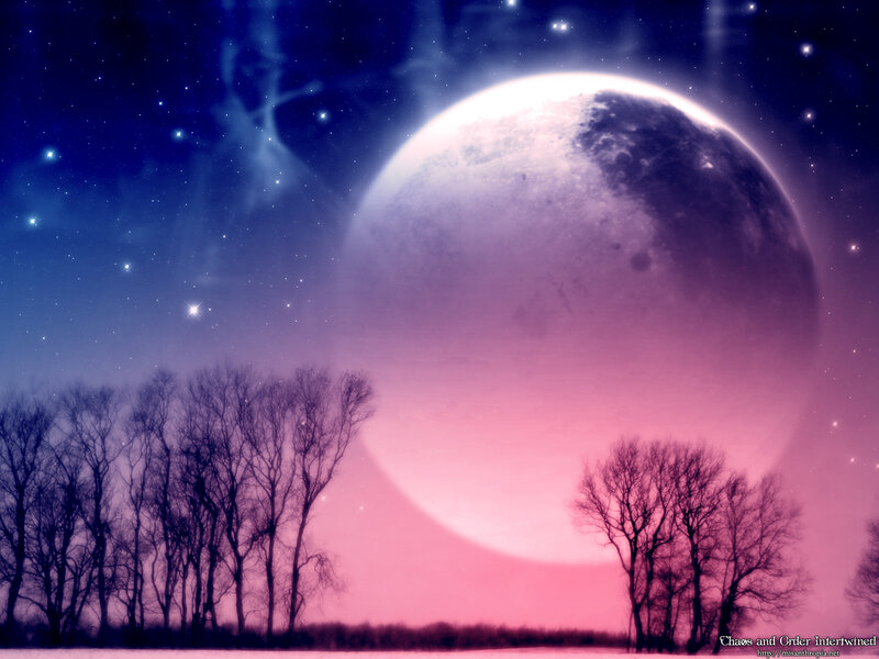 Large Moon over Trees — Purple