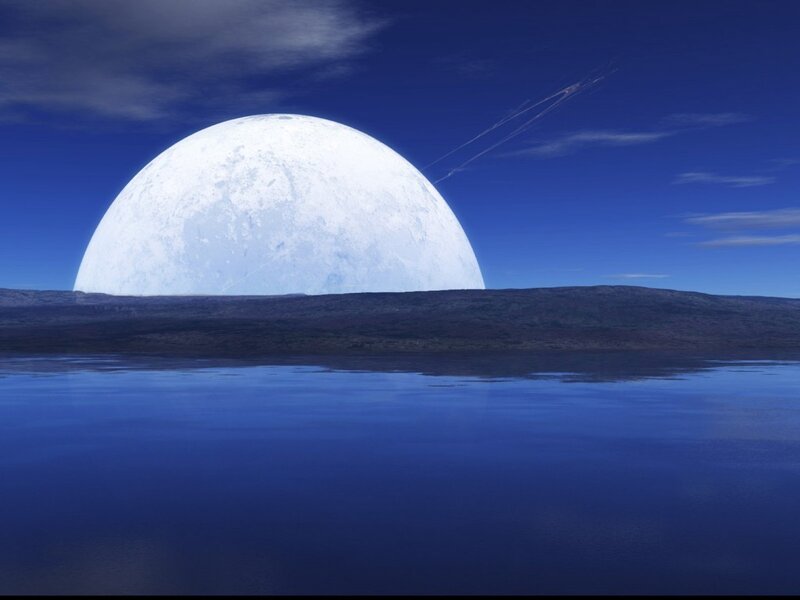 Large Moon over Water — Blue