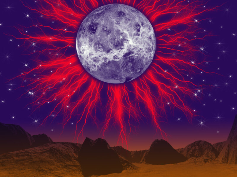 Large Moon with Red Lightning