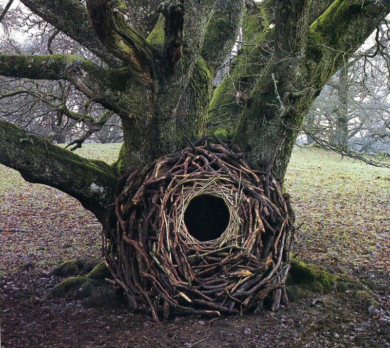 Large nest sculpture in tree