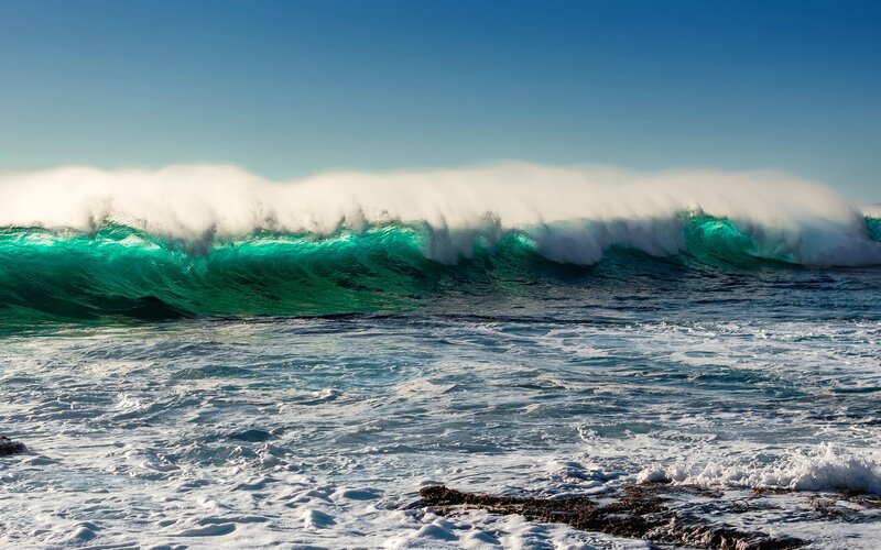 Large Ocean Wave — Blue, Dramatic, Afternoon, Photograph, Foam, Sky