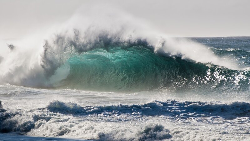 Large Ocean Wave — Blue, Dramatic, Afternoon, Photograph, Sea, Sky, Foam