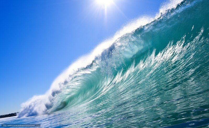 Large Ocean Wave — Blue, Dramatic, Afternoon, Photograph, Sun, Sky, Foam