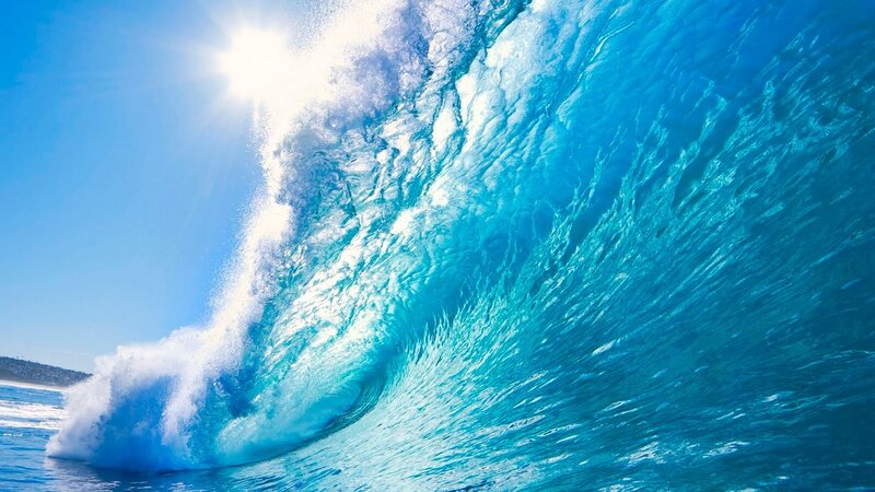 Large Ocean Wave — Blue, Dramatic, Afternoon, Photograph, Sun, Sky, Foam, White