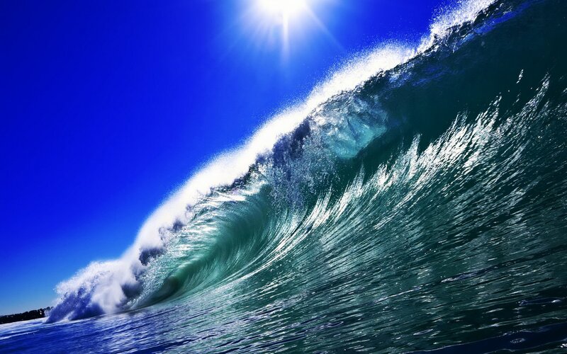 Large Ocean Wave — Blue, Dramatic, Afternoon, Photograph, Sun, Sky, Sea Foam, Green
