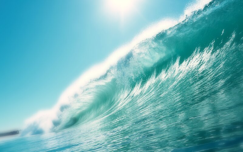 Large Ocean Wave — Blue, Dramatic, Afternoon, Photograph, Sun, Sky